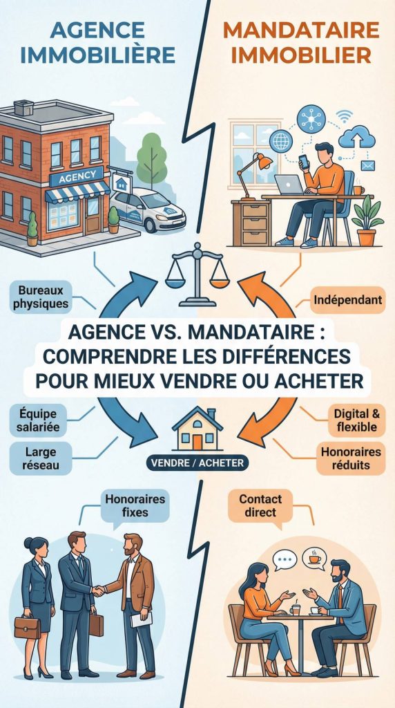 Agence immobiliere vs madataire immobilier : comprendre les différences pour mieux vendre ou acheter